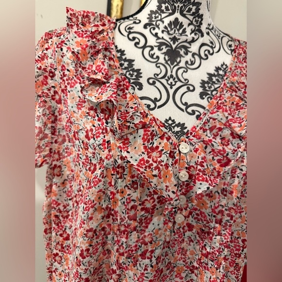 Torrid Pink Floral Blouse with Ruffle Sleeves - Picture 4 of 7